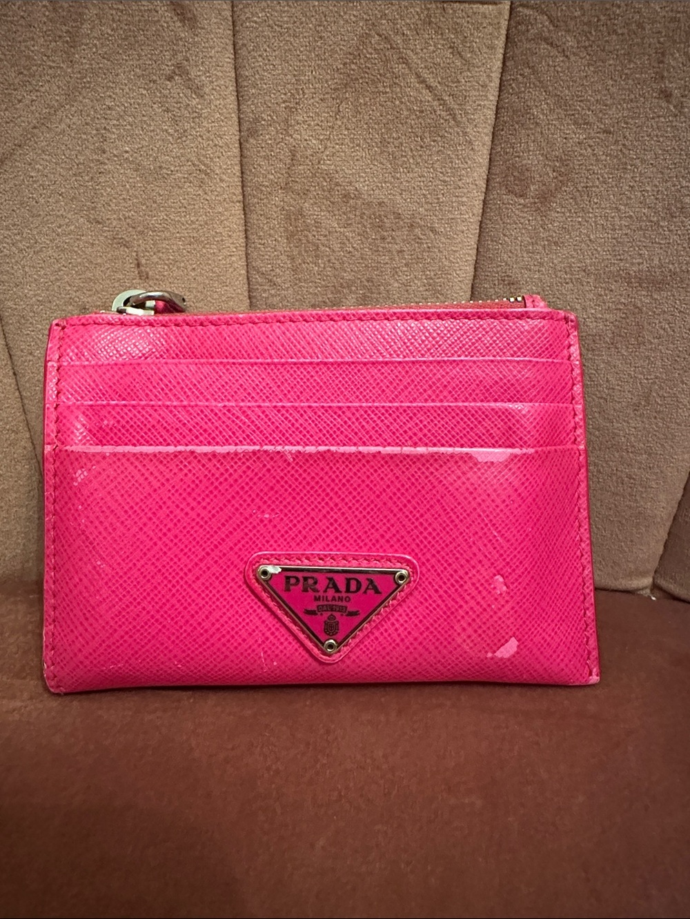 Prada Hot Pink Saffiano Leather Card Wallet